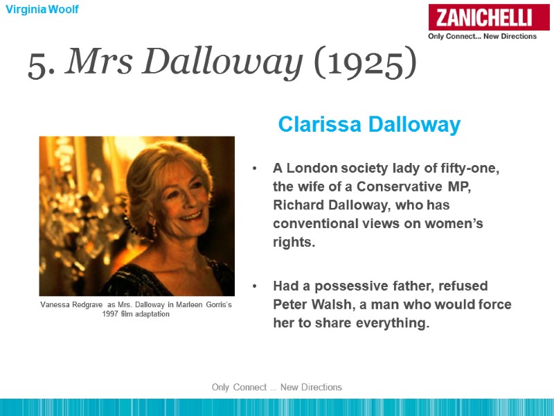 A London society lady of fifty-one, the wife of a Conservative MP, Richard Dalloway,